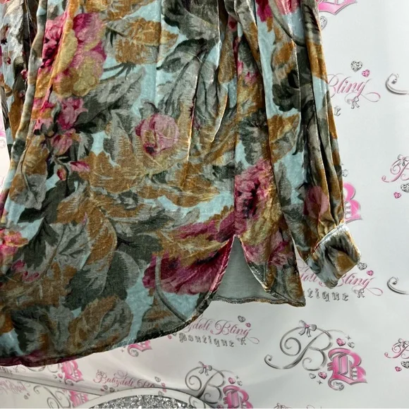 Soft Surroundings silk button down shirt velour feel Multicolor Velvet Shirt - Picture 5 of 15